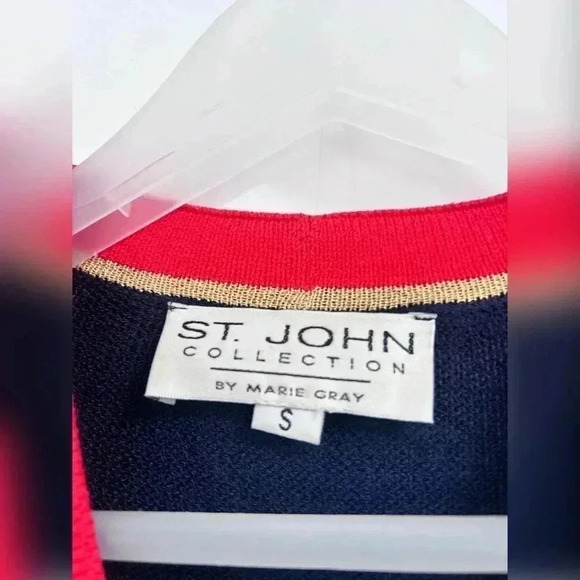 St. John Collection Navy Blue Red Santana Knit Cardigan - Picture 2 of 5
